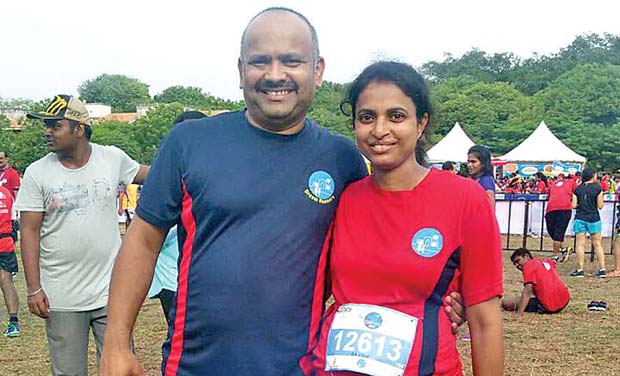 Seven months pregnant Bhavani Sivam with her husband Kumareshan Sivam after completing the 10km marathon. (Photo: DC) Seven months pregnant Bhavani Sivam with her husband Kumareshan Sivam after completing the 10km marathon. (Photo: DC)